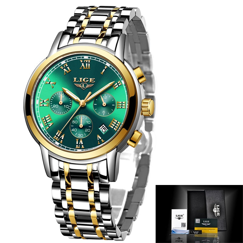 LIGE - ⌚️ Relojes de cuarzo de marca para mujer, accesorio de oro rosa, reloj de cuarzo de moda, a prueba de agua, estilo femenino. 💁‍♀️💕