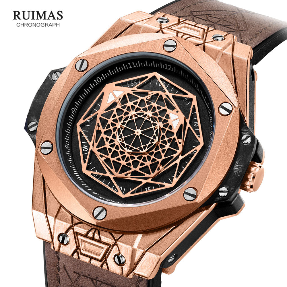 RUIMAS - Reloj deportivo de lujo para hombre, con estilo militar y correa de cuero. ¡El complemento perfecto para tus aventuras y actividades deportivas! 💪🏃‍♂️