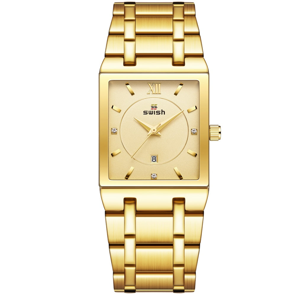SWISH "Reloj de Pulsera de Lujo para Mujer, Elegante y Dorado. Moda de Reloj Cuadrado con Movimiento de Cuarzo. Reloj Femenino con Diamantes, de Marca Top de Lujo."
