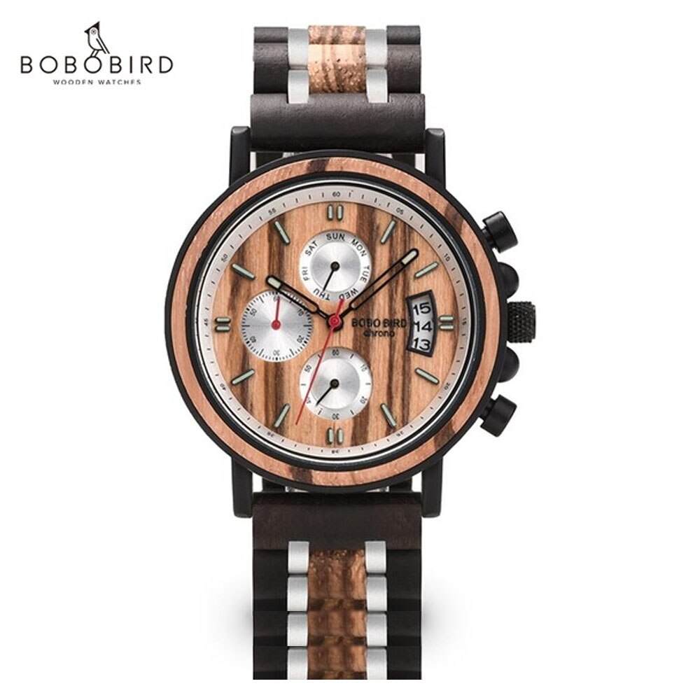 Bobo Bird-🌳reloj de cuarzo para hombre, cronógrafo de pulsera luminoso,