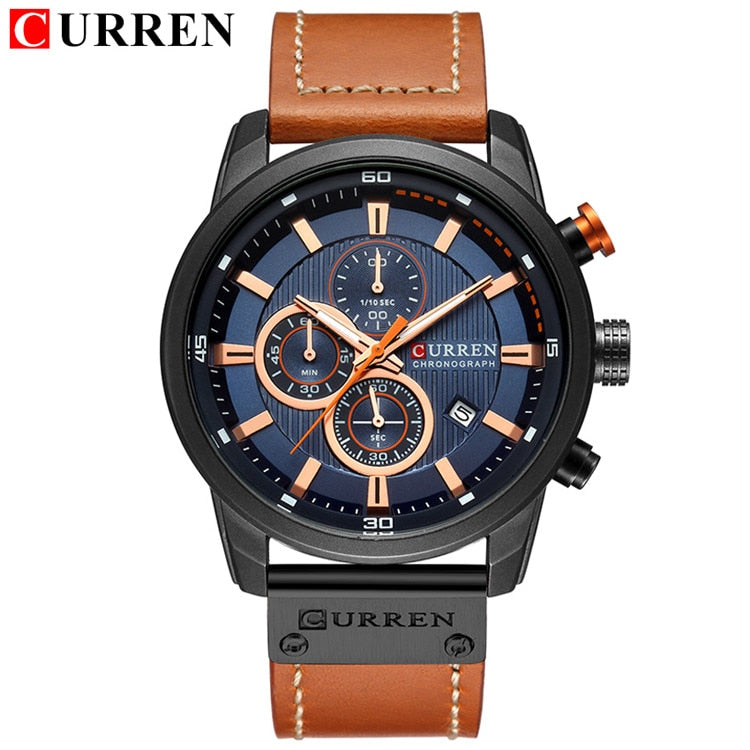 CURREN COLECCION "Reloj de Pulsera para Hombres, Marca de Lujo Top, Cronógrafo, Reloj Deportivo Militar, CURREN. Movimiento de Cuarzo. Estilo Deportivo. Resistente al Agua." con caja opcional.