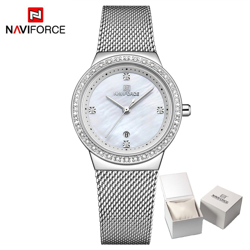 NAVIFORCE-Reloj de lujo con diamantes de imitación para mujer, pulsera de cuarzo resistente al agua con fecha, femenino