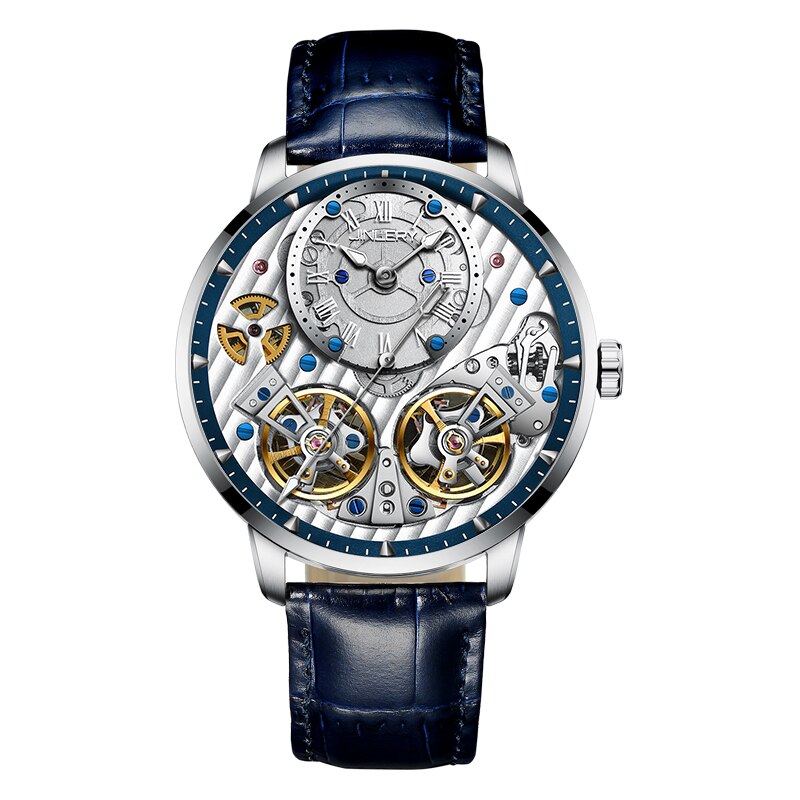 JINLERY Reloj de pulsera automtico para hombre crongrafo mecnico de lujo con doble volante a la moda MasculinoRelojes mecnicos -