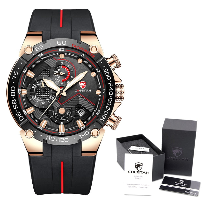 CHEETAH-Lujoso reloj de pulsera con estilo deportivo para hombre hecho con cuarzo resistente al agua, con caja elegante de regalo, ideal para regalo.
