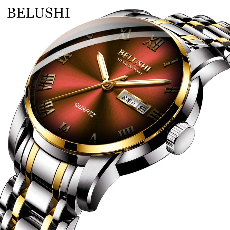 BELUSHI-Reloj de pulsera de cuarzo deportivo para hombre, cronógrafo de acero inoxidable con fecha, luminoso, resistente al agua, de lujo