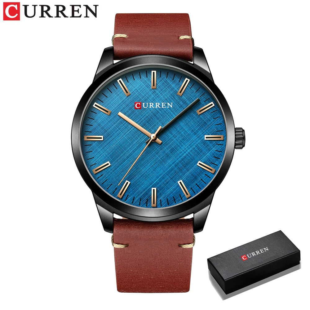 CURREN-Reloj de pulsera de cuarzo para hombre, cronógrafo clásico informal de cuero, color negro, sencillo. CON CAJA DE REGALO