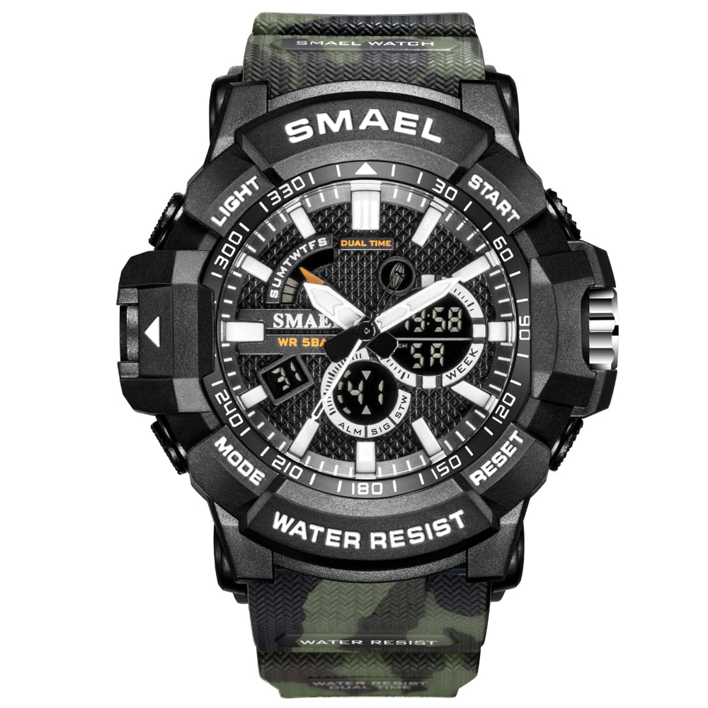 Reloj deportivo militar para hombre cronmetro de camuflaje despertador LED resistente al agua hasta 50m