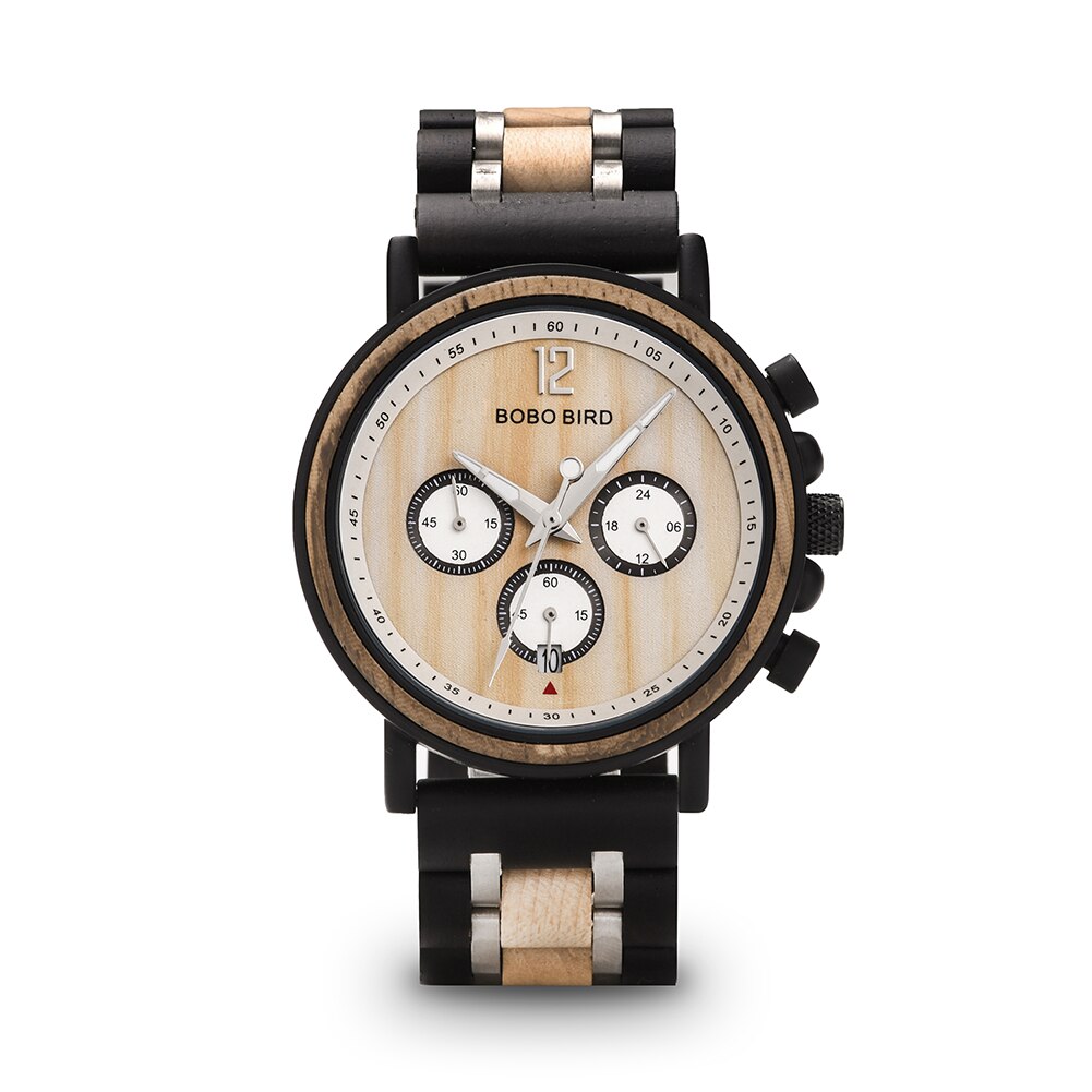 BOBOBIRD-reloj de pulsera luminoso de madera para hombre, cronógrafo masculino con caja de madera, V-S18
