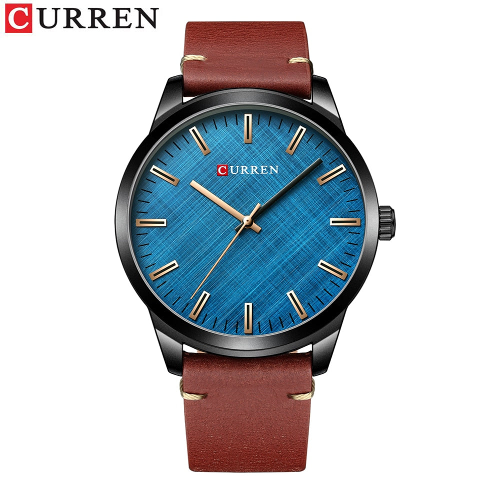 CURREN-Reloj de pulsera de cuarzo para hombre, cronógrafo clásico informal de cuero, color negro, sencillo. CON CAJA DE REGALO