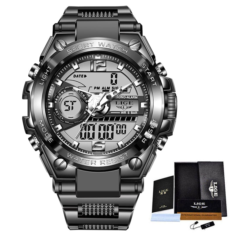 LIGE-reloj deportivo de cuarzo para hombre, cronógrafo Digital de buceo, creativo, resistente al agua, con alarma y pantalla Dual.