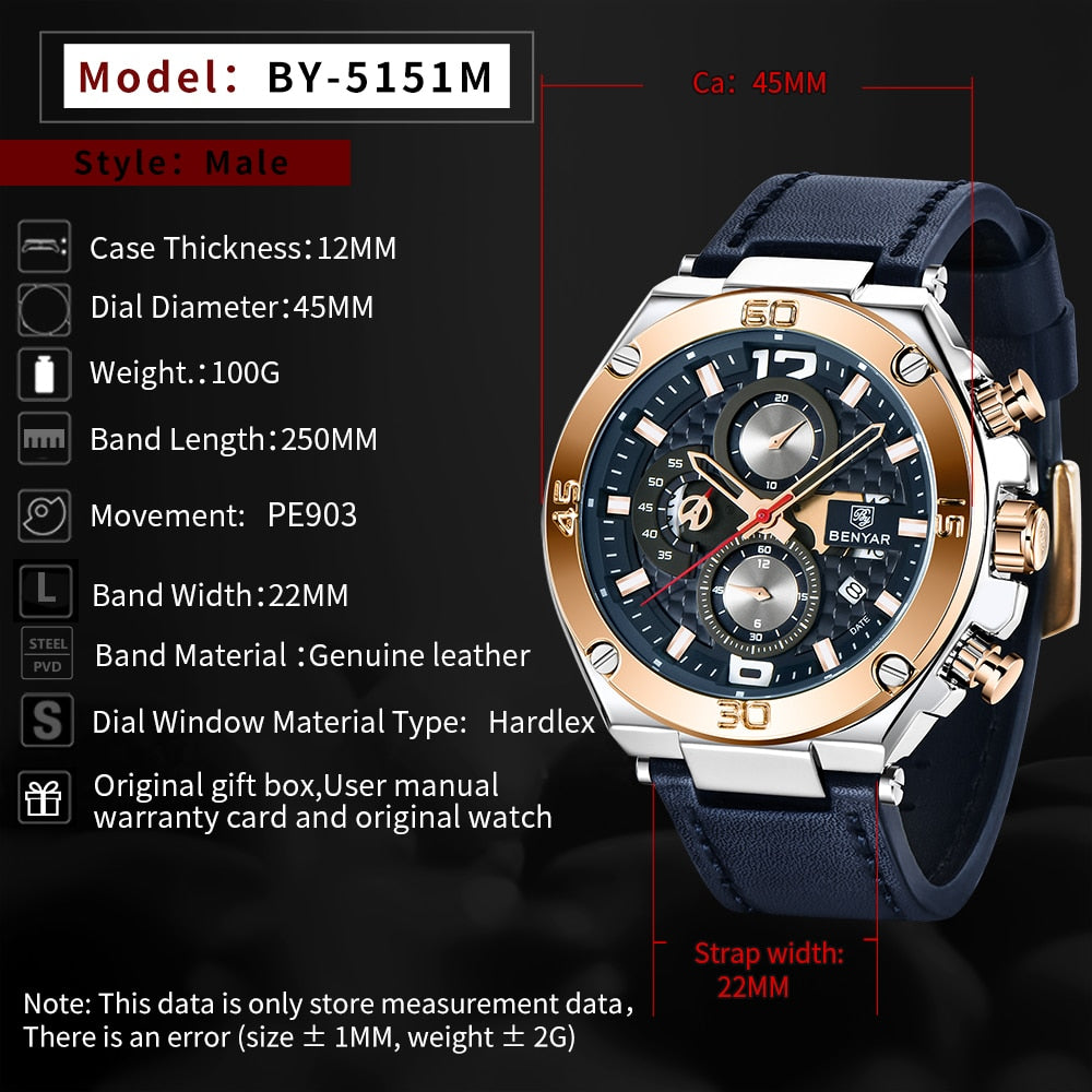 BENYAR-reloj deportivo multifunción para hombre, cronógrafo de cuarzo, de pulsera, de lujo, nuevo, 2023
