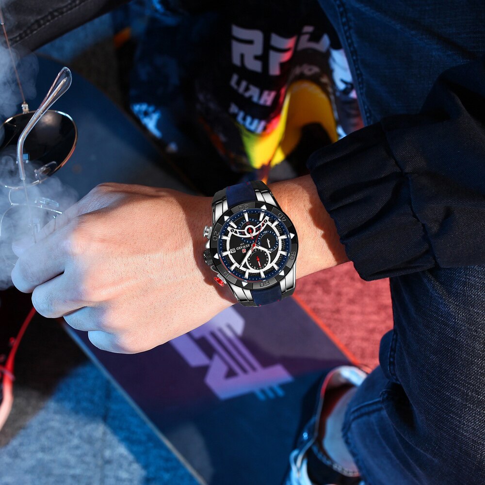 REWARD Fashion Blue Men Watches! ⌚️💦 Marca de lujo con cronógrafo, resistente al agua, y esfera grande. 💙🏆 Reloj de cuarzo deportivo para hombres, ¡novedad de 2023! 🆕👨‍🎤