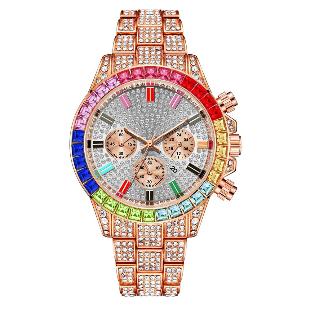 Reloj de cuarzo cuadrado para hombre, cronógrafo de lujo, resistente al agua, con diamantes de colores