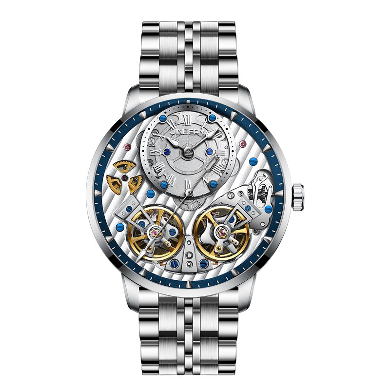 JINLERY Reloj de pulsera automtico para hombre crongrafo mecnico de lujo con doble volante a la moda MasculinoRelojes mecnicos -