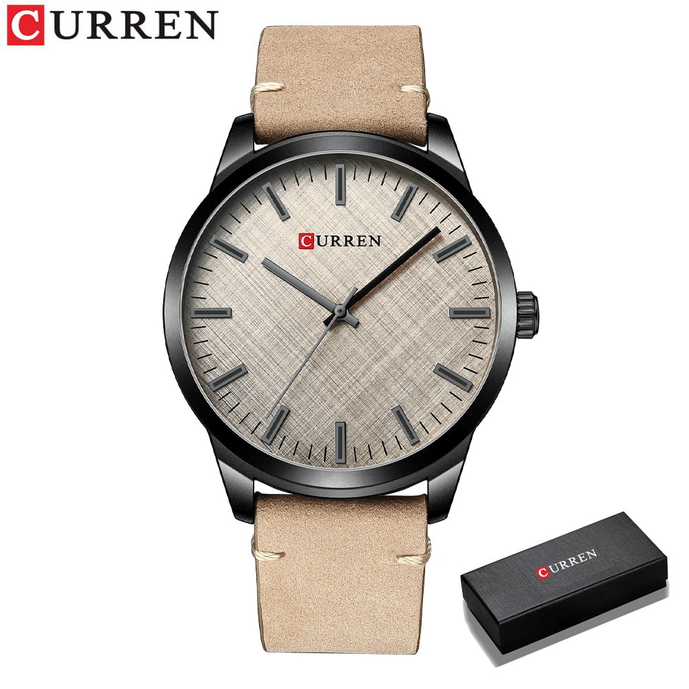 CURREN-Reloj de pulsera de cuarzo para hombre, cronógrafo clásico informal de cuero, color negro, sencillo. CON CAJA DE REGALO