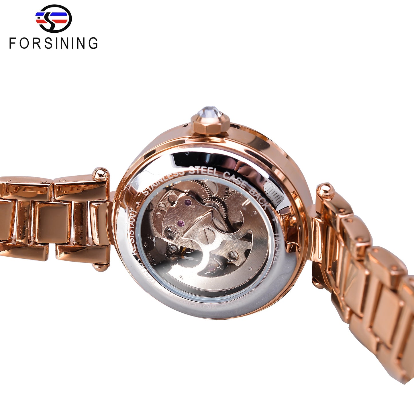 Forsining Reloj mujer, cronógrafo mecánico, resistente al agua, con diamantes y luminoso.