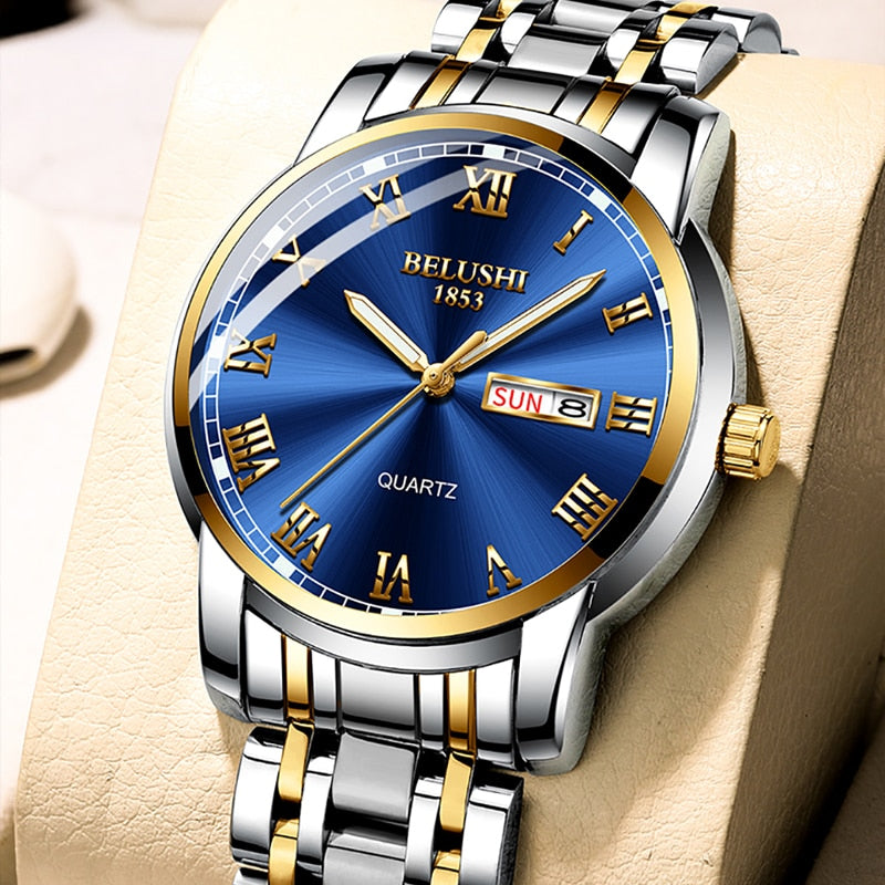 BELUSHI-Reloj de pulsera de cuarzo deportivo para hombre, cronógrafo de acero inoxidable con fecha, luminoso, resistente al agua, de lujo