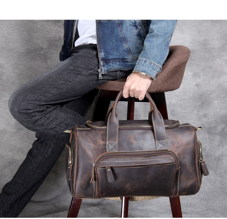 MAHEU bolsa de viaje de cuero genuino para hombre bolso de viaje de negocios para exteriores color