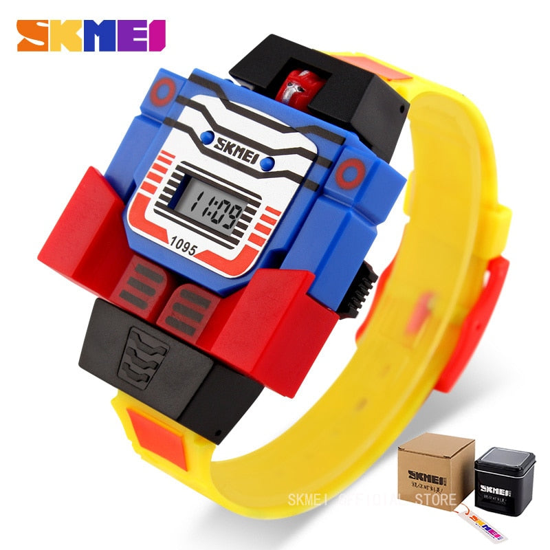 SKMEI para niños con diseño de caricaturas, LED y temática de robots transformables. Perfecto para los niños que les encantan los juguetes de transformación. Ideal para los pequeños entusiastas de los deportes. Modelo 1095 de la marca SKMEI.