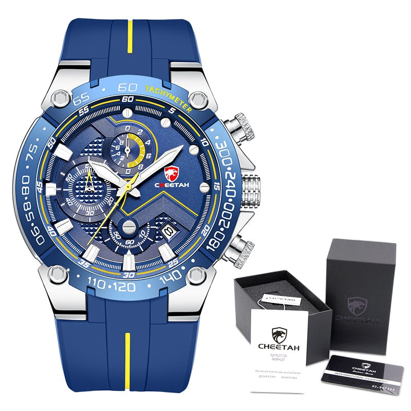 CHEETAH-Lujoso reloj de pulsera con estilo deportivo para hombre hecho con cuarzo resistente al agua, con caja elegante de regalo, ideal para regalo.