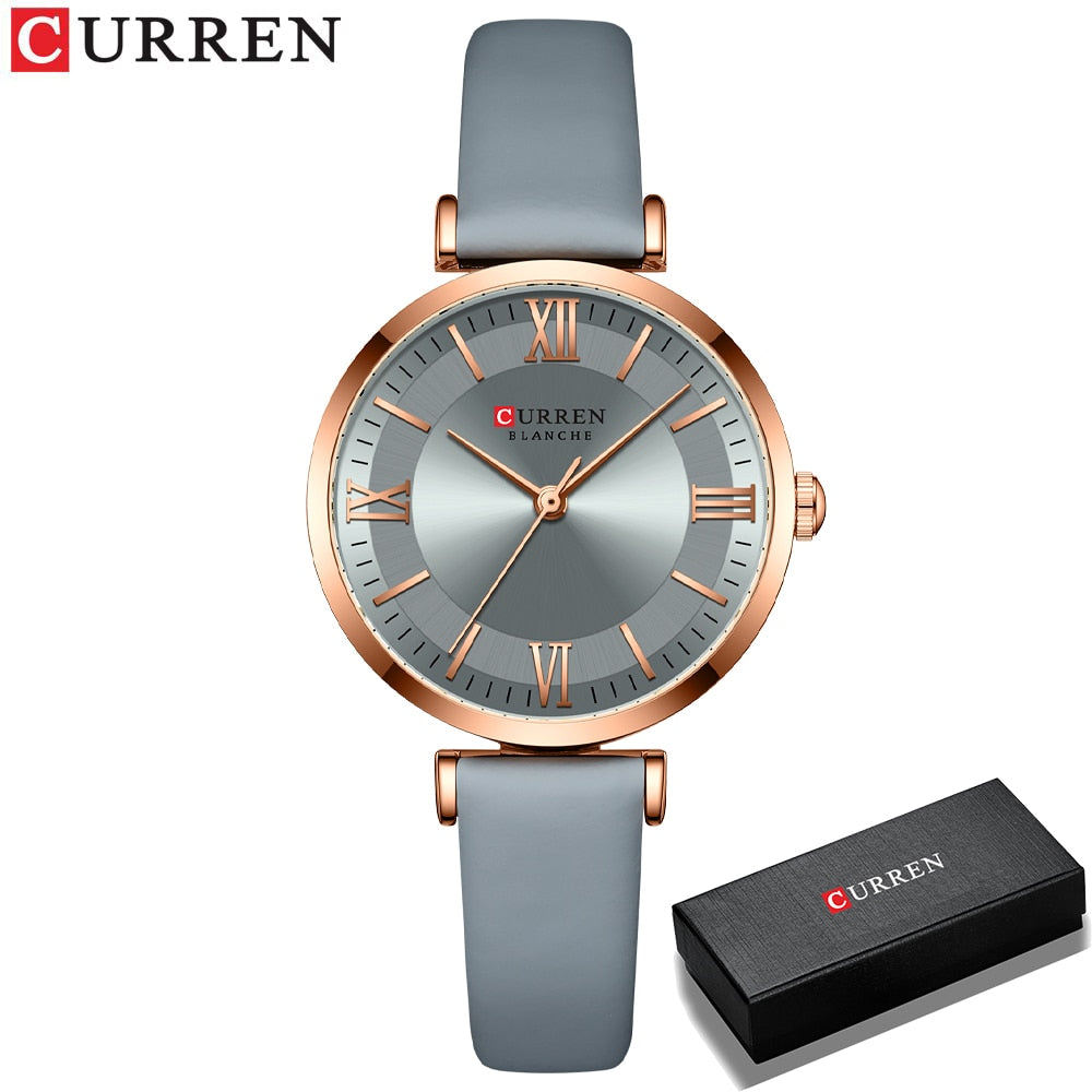 CURREN ⌚️🎁 - Un reloj de cuarzo y cuero femenino, clásico y de moda, con una caja ideal como regalo 🎀💝.