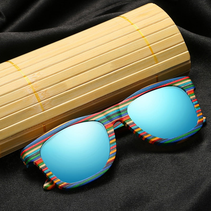 GM-Gafas de sol polarizadas hechas a mano con montura colorida de madera, lentes reflectantes de bambú, unisex
