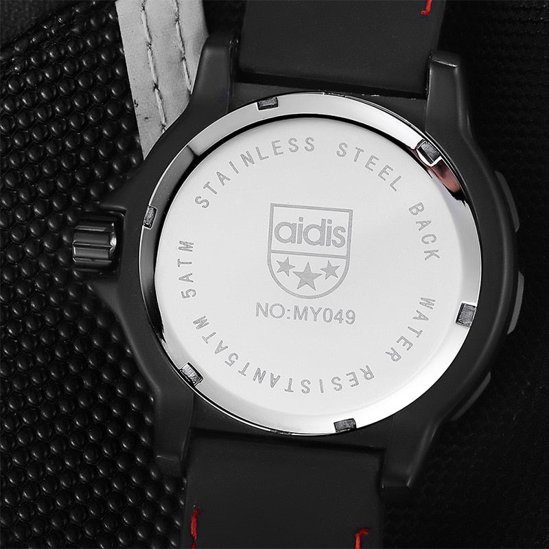 Reloj de pulsera de cuarzo para hombre crongrafo de silicona negra resistente al agua hasta 50M con tubo luminoso para deportes al aire libre