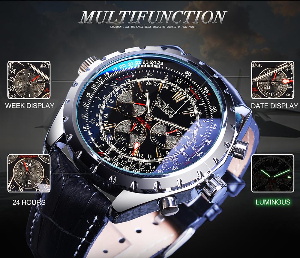 Jaragar Reloj Mecánico Automático con Calendario Deportivo Diseño de Piloto Reloj de Pulsera para Hombres Marca de Lujo Top Moda Cuero Masculino 👨‍✈️