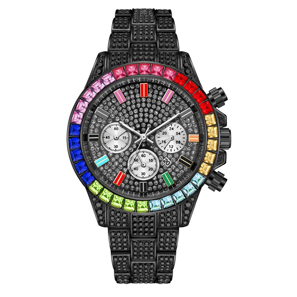 Reloj de cuarzo cuadrado para hombre, cronógrafo de lujo, resistente al agua, con diamantes de colores