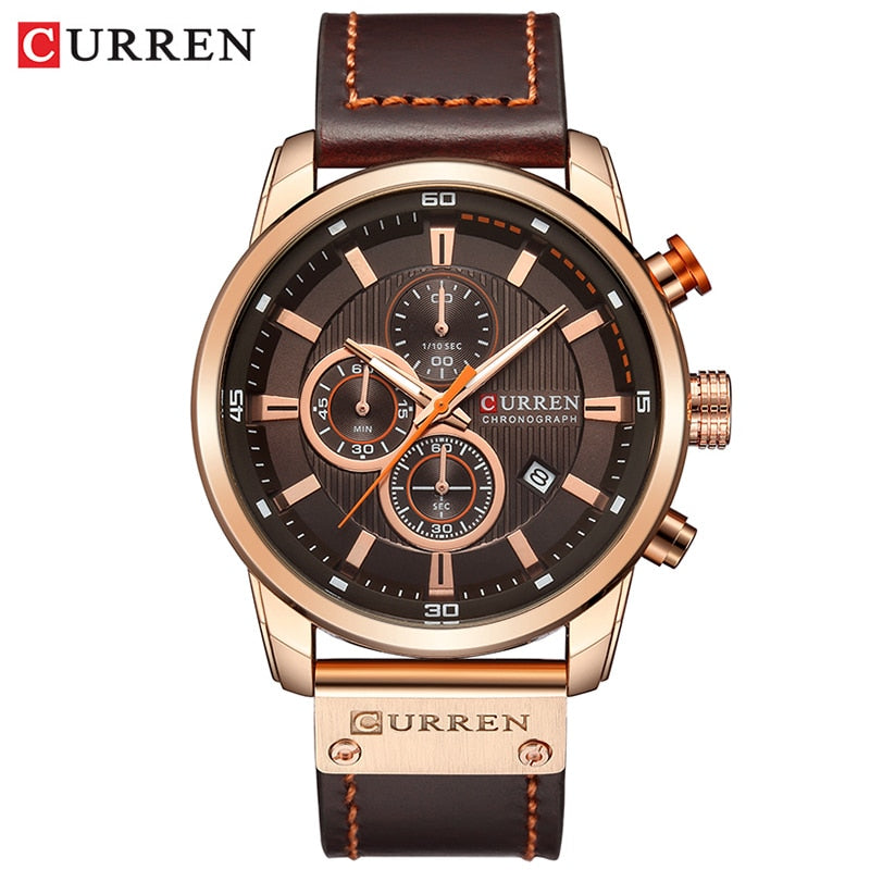 CURREN COLECCION "Reloj de Pulsera para Hombres, Marca de Lujo Top, Cronógrafo, Reloj Deportivo Militar, CURREN. Movimiento de Cuarzo. Estilo Deportivo. Resistente al Agua." con caja opcional.
