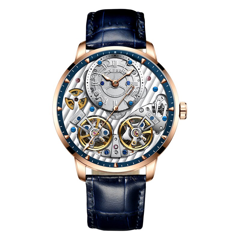JINLERY Reloj de pulsera automtico para hombre crongrafo mecnico de lujo con doble volante a la moda MasculinoRelojes mecnicos -