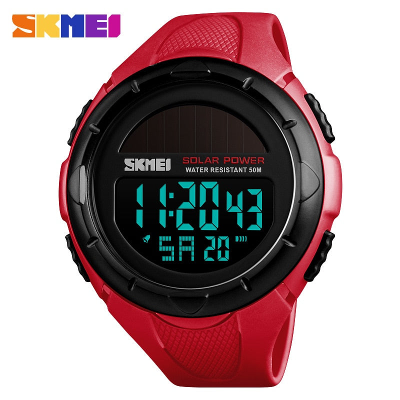 SKMEI Reloj deportivo para hombres SKMEI con energía solar, resistente al agua y con pantalla digital LED. Reloj de lujo de marca electrónica para hombres. Relogio Masculino.