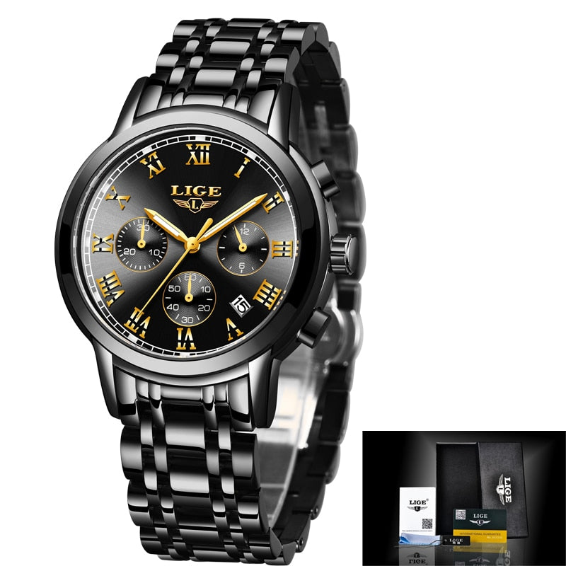 LIGE - ⌚️ Relojes de cuarzo de marca para mujer, accesorio de oro rosa, reloj de cuarzo de moda, a prueba de agua, estilo femenino. 💁‍♀️💕
