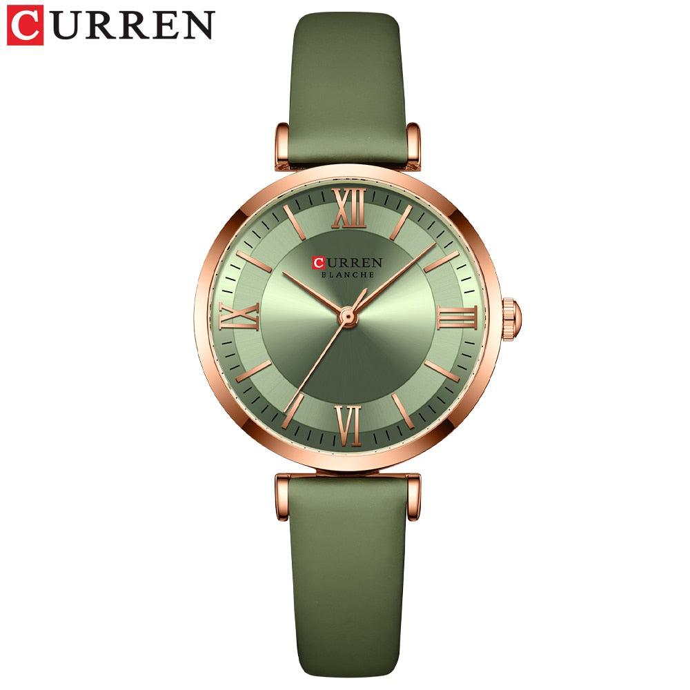 CURREN ⌚️🎁 - Un reloj de cuarzo y cuero femenino, clásico y de moda, con una caja ideal como regalo 🎀💝.
