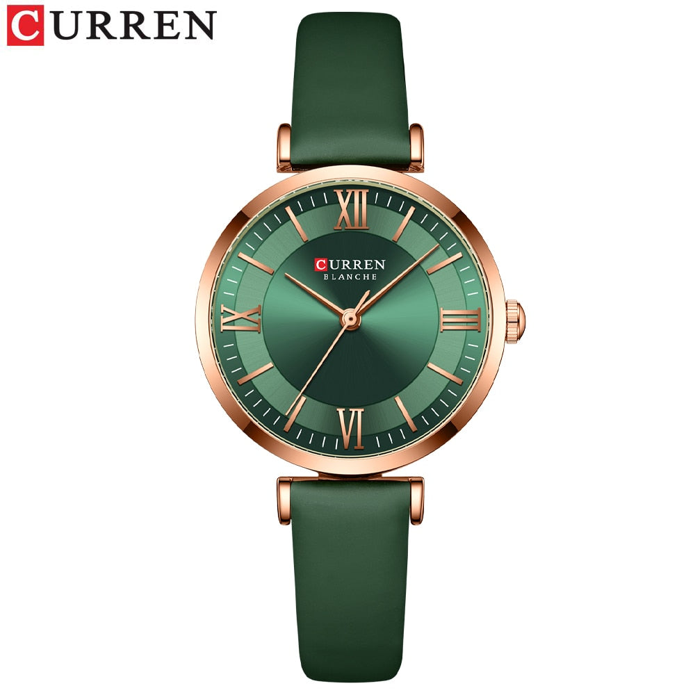 CURREN ⌚️🎁 - Un reloj de cuarzo y cuero femenino, clásico y de moda, con una caja ideal como regalo 🎀💝.