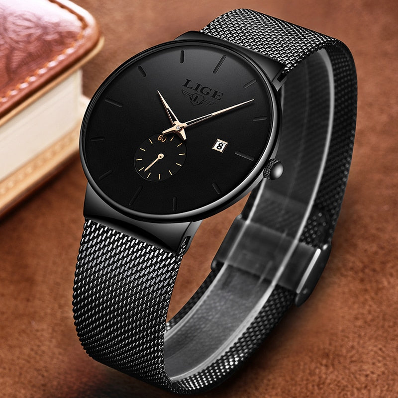 LIGE ⌚👨‍💼 Reloj ejecutivo de lujo para hombres 💼💎  Cronógrafo de cuarzo ultra delgado ⌚🔧💼  Ideal para regalo 🎁👔  Relojes de cuarzo 💎⌚