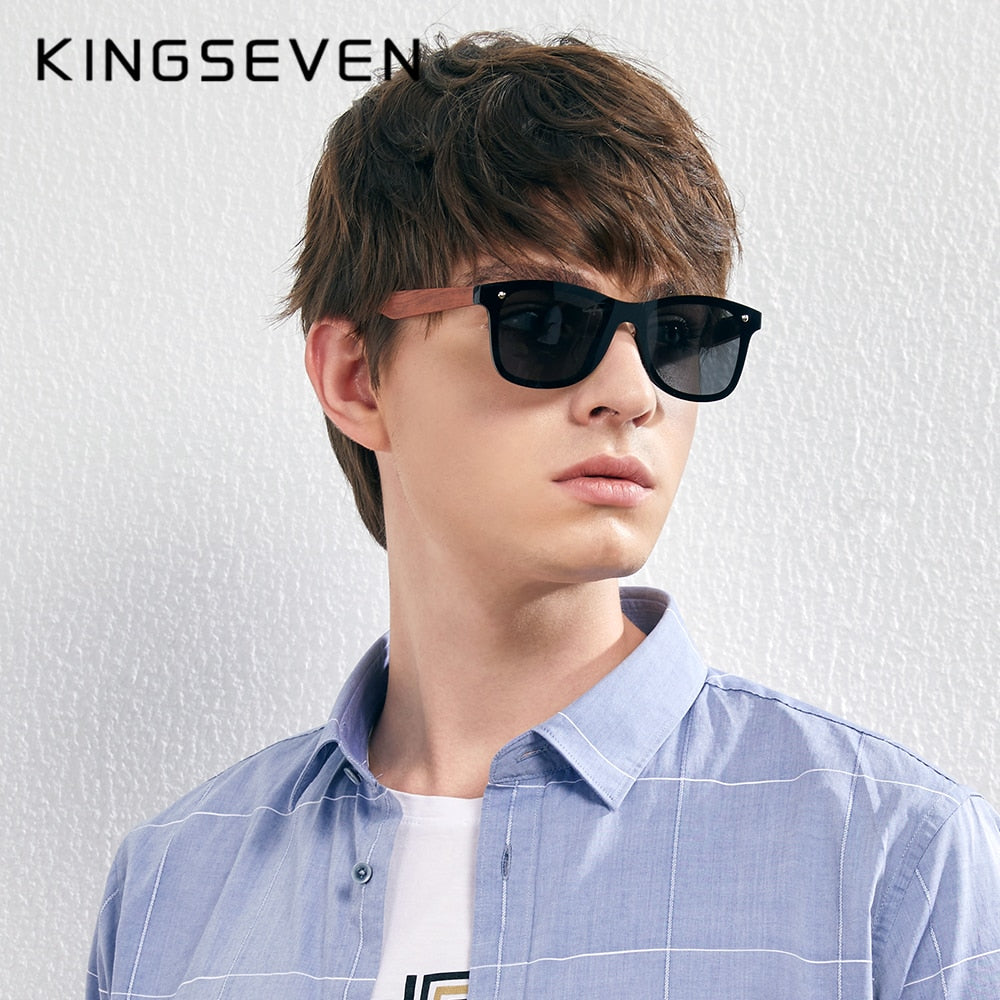 KINGSEVEN 🌳 Gafas de sol polarizadas hechas a mano 🕶️🌞, lentes de madera de nogal negro 🌲, protección UV400 ☀️, sin montura 🔄, estilo retro 🕰️. ¡Un toque único para tu look! 🌟
