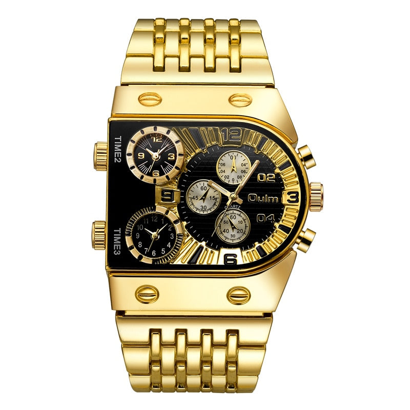 Oulm 🆕⌚️ Reloj de cuarzo para hombres, resistente al agua y estilo militar. Lujo en acero inoxidable dorado. Perfecto para los hombres. 🏅🆎 #RelojDeCuarzo #ResistenteAlAgua #EstiloMilitar #Lujo #AceroInoxidableDorado #RelojMasculino