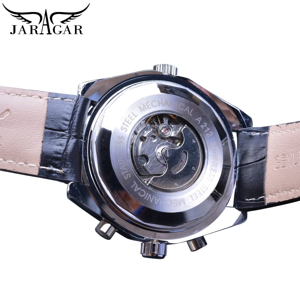 Jaragar Reloj Mecánico Automático con Calendario Deportivo Diseño de Piloto Reloj de Pulsera para Hombres Marca de Lujo Top Moda Cuero Masculino 👨‍✈️