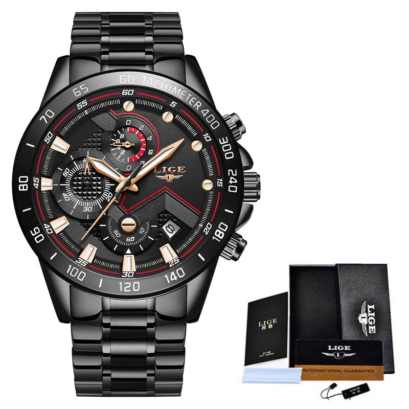 LIGE - 🕰️⌚💪 Reloj deportivo de lujo para hombres 💙💣👨  Cronógrafo de cuarzo y acero inoxidable ⏱️🔧💎  Color azul, estilo militar, a la moda 💙🎖️👨‍✈️  Resistente al agua 💧💦🌊