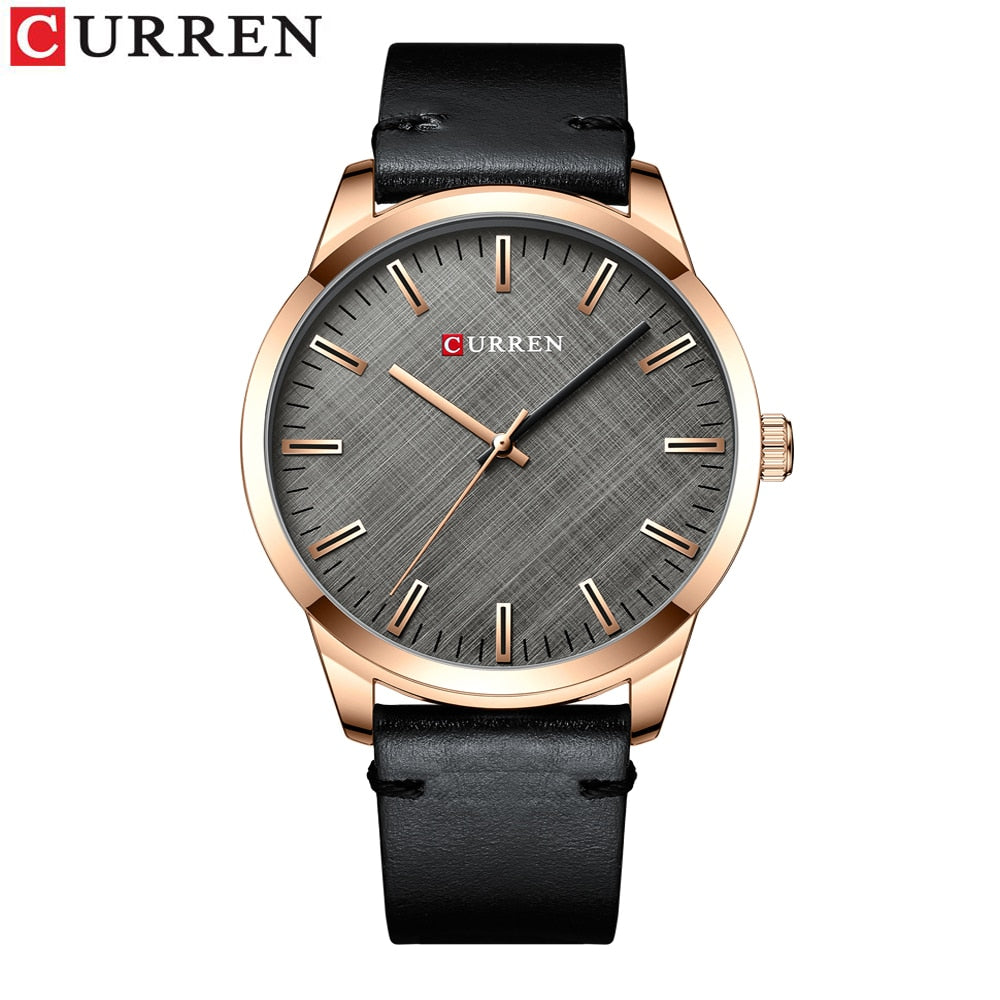 CURREN-Reloj de pulsera de cuarzo para hombre, cronógrafo clásico informal de cuero, color negro, sencillo. CON CAJA DE REGALO