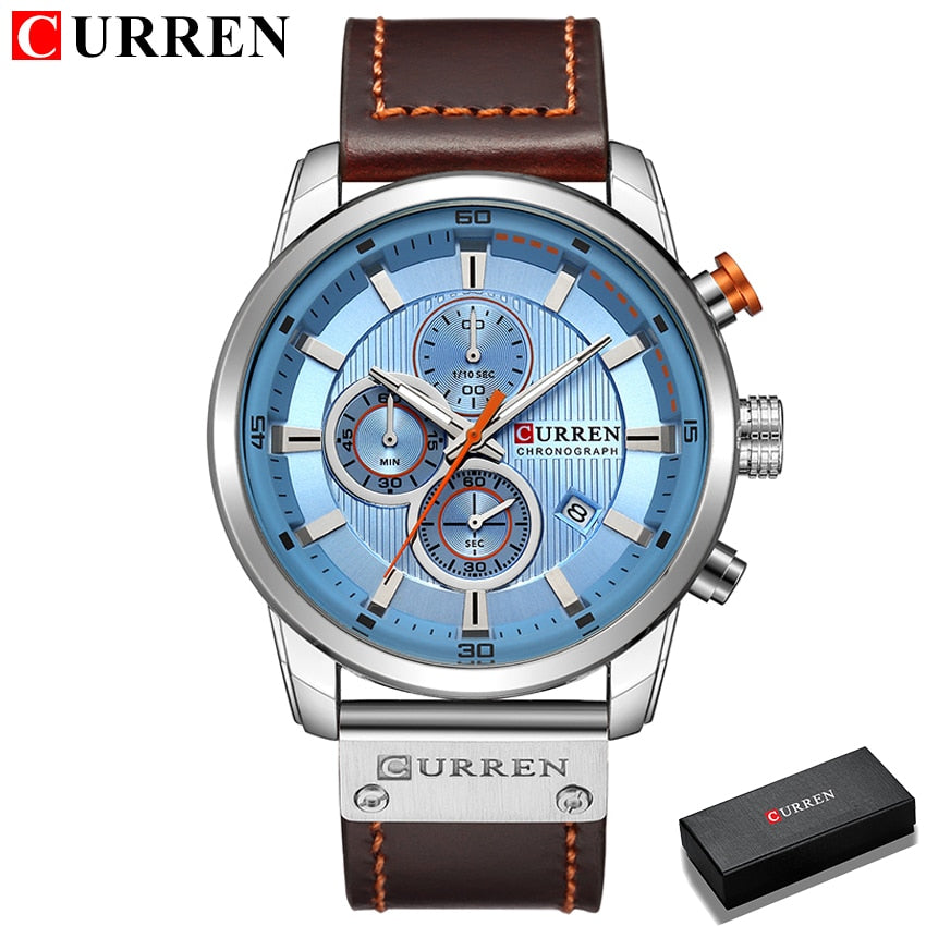 CURREN COLECCION "Reloj de Pulsera para Hombres, Marca de Lujo Top, Cronógrafo, Reloj Deportivo Militar, CURREN. Movimiento de Cuarzo. Estilo Deportivo. Resistente al Agua." con caja opcional.