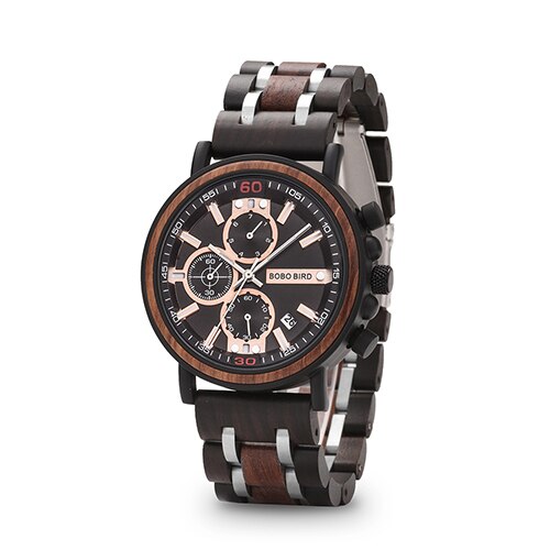 BOBOBIRD-reloj de pulsera luminoso de madera para hombre, cronógrafo masculino con caja de madera, V-S18