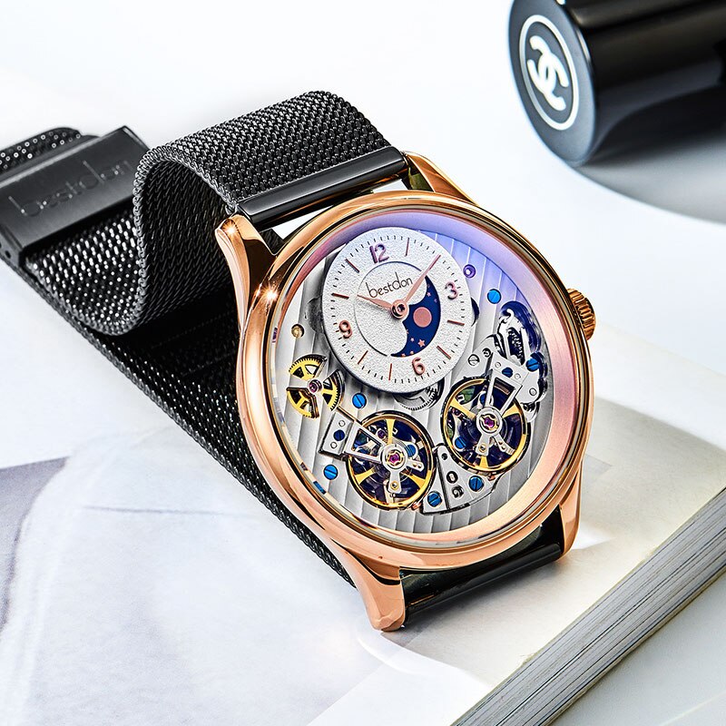 Bestdon-reloj con doble mecanismo Tourbillon para hombre, accesorio masculino de pulsera resistente al agua con mecanismo automático, complemento mecánico suizo de marca de lujo, 7164