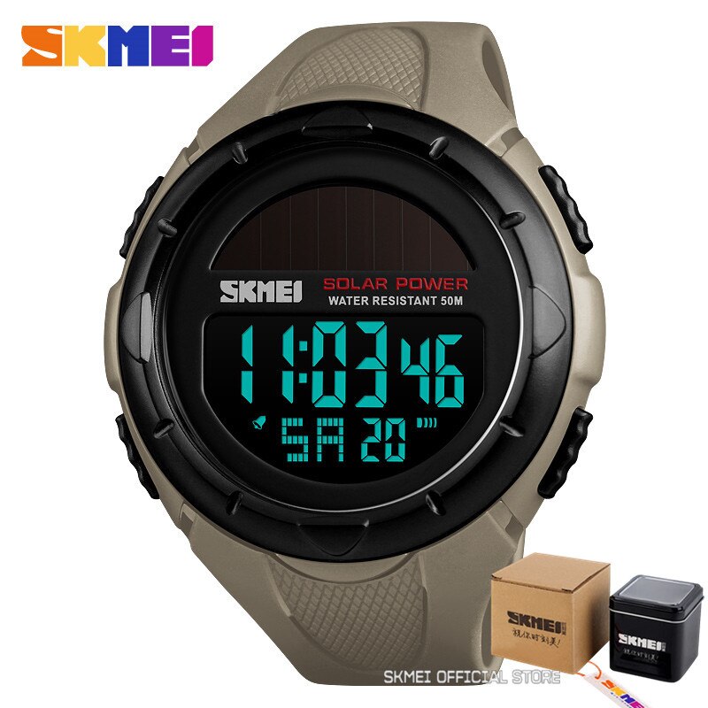 SKMEI Reloj SKMEI para hombres con luz luminosa, deportivo y digital. Funciona con energía solar, respetuoso con el medio ambiente, con alarma. Ideal para hombres, un reloj masculino y versátil. ⌚🌞🚀🔔🏃‍♂️