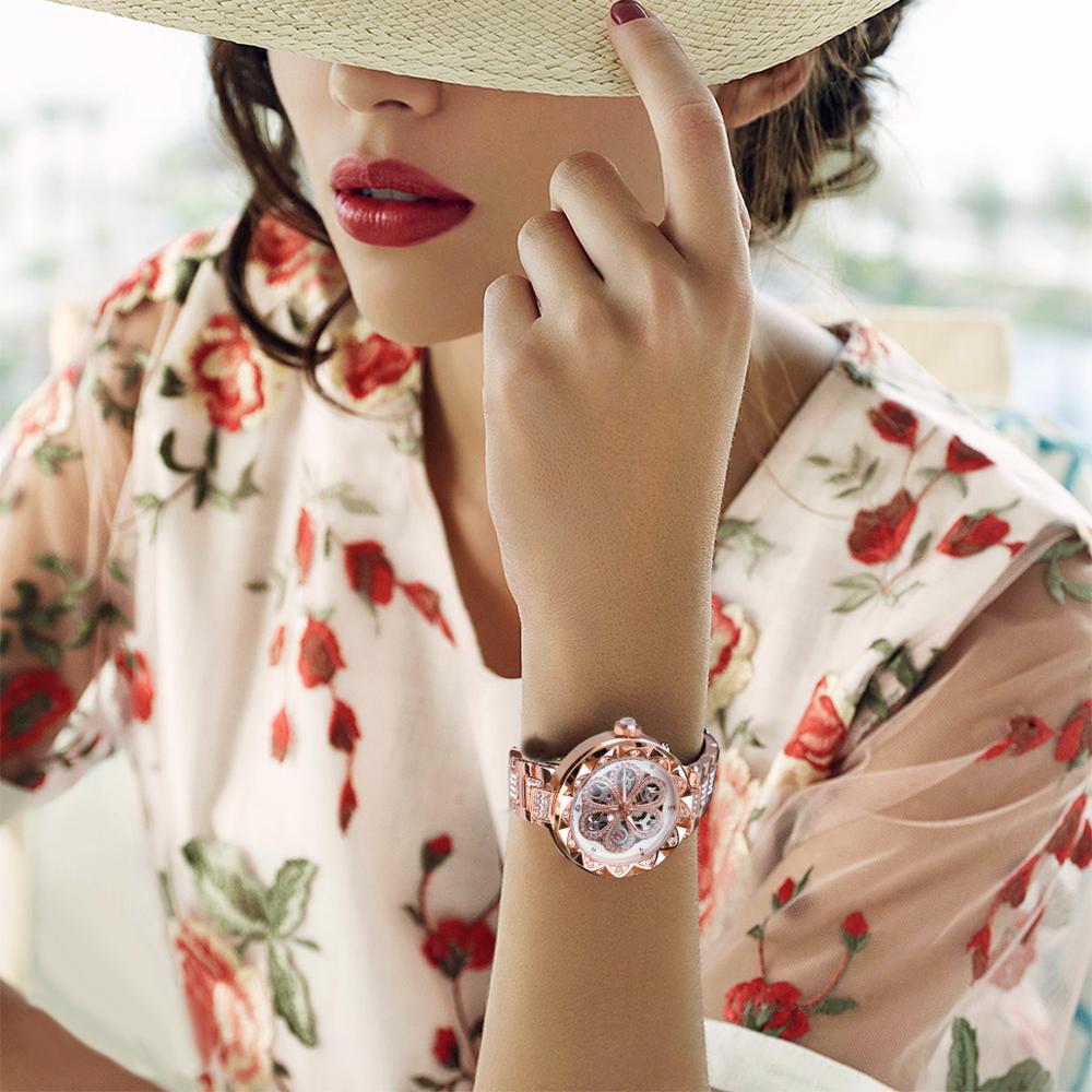 Forsining Reloj mujer, cronógrafo mecánico, resistente al agua, con diamantes y luminoso.