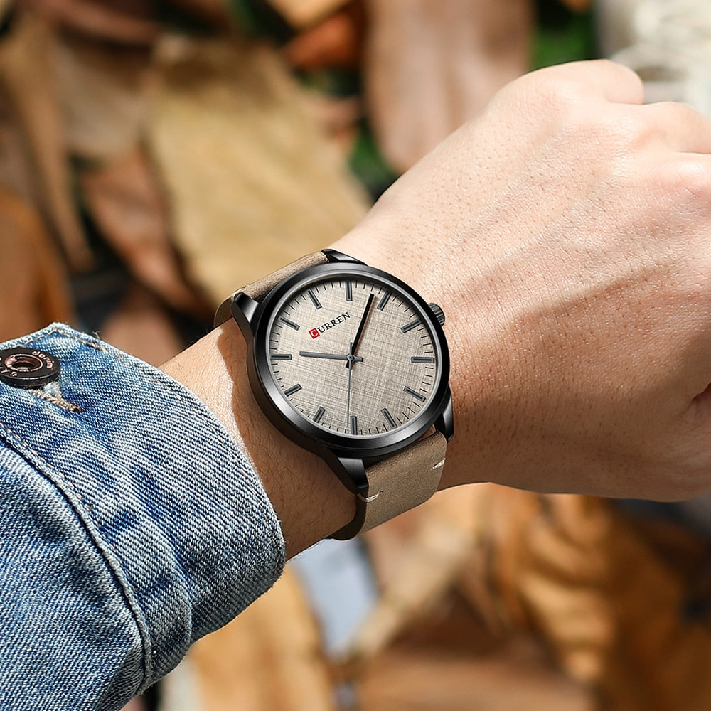 CURREN-Reloj de pulsera de cuarzo para hombre, cronógrafo clásico informal de cuero, color negro, sencillo. CON CAJA DE REGALO