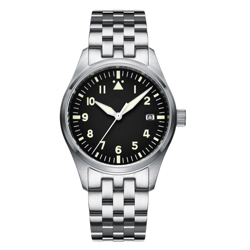 Addies Reloj de buceo mecánico para hombre, pulsera de cuero con cristal de zafiro, reloj de piloto de negocios, NH35, automático, resistente al agua hasta 200M