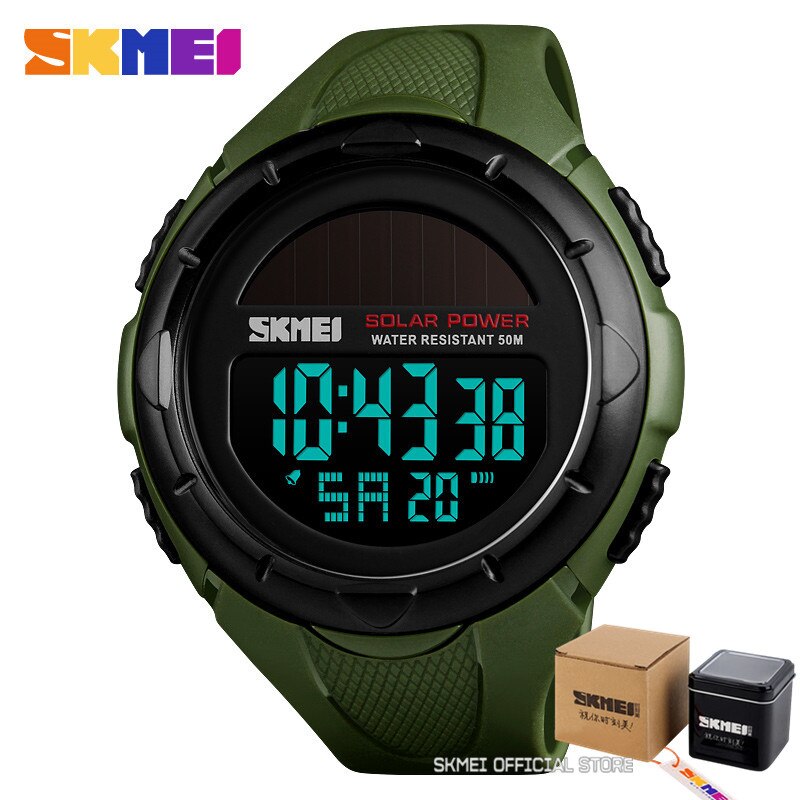 SKMEI Reloj SKMEI para hombres con luz luminosa, deportivo y digital. Funciona con energía solar, respetuoso con el medio ambiente, con alarma. Ideal para hombres, un reloj masculino y versátil. ⌚🌞🚀🔔🏃‍♂️