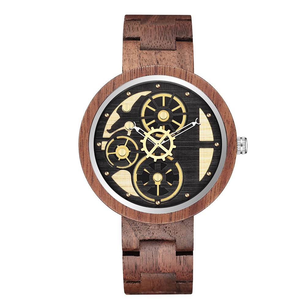 🕰️⌚️🎁 Reloj De Madera Wanlut para hombre, un impresionante cronógrafo De cuarzo con correa De Madera sólida. Su diseño creativo incorpora una única rueda De engranaje, que agrega un toque de ingenio y estilo a tu muñeca.